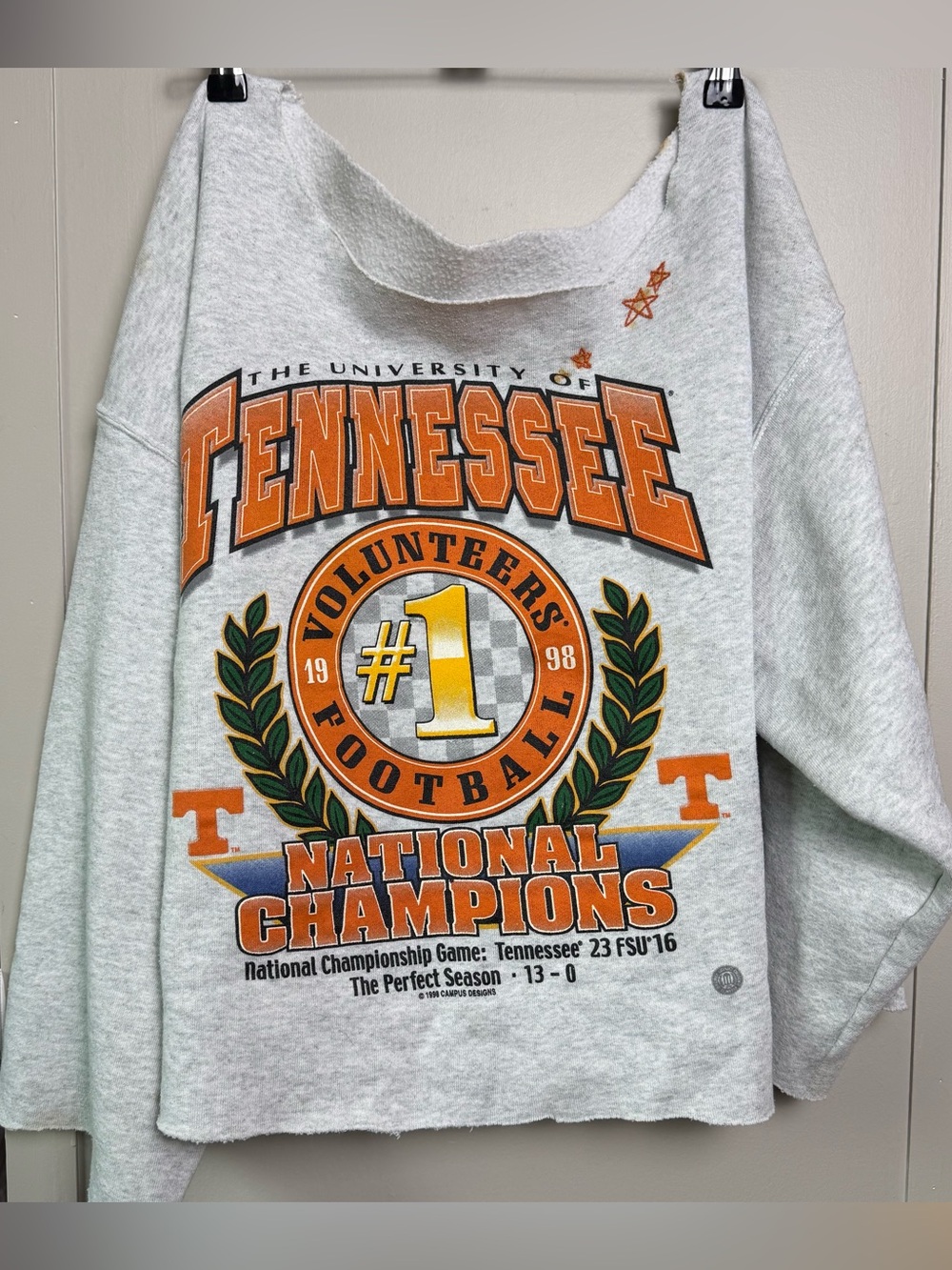 Vintage Tennessee Vols Off the Shoulder Cropped Sweatshirt w/ Embroidery